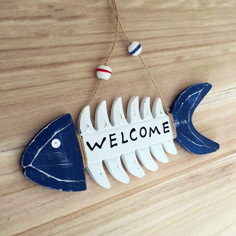 New Popular Nautical Beach Style Wood Home Wall Decoration Welcome Board Mediterranean Style Fishbone