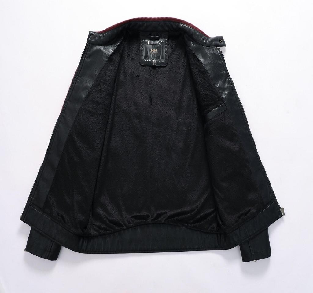 Herren Lederjacken Motorrad Stehkragen Reißverschluss Neue männliche Pu-Mäntel Biker Street Kunstleder Fleece Bomberjacke Oberbekleidung