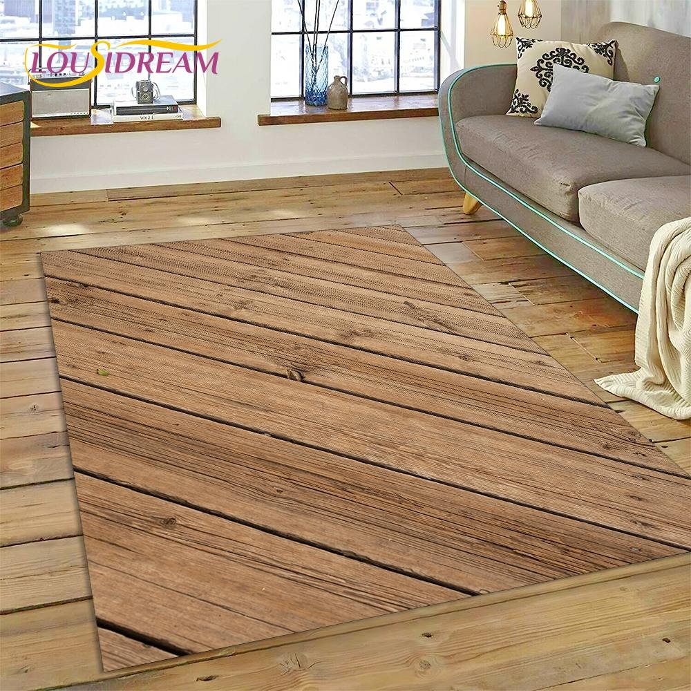 Color 3D Wood Grain Lines Rug Carpet for Living Room Bedroom Home Decor,Floor Mat Non-slip Decoration for Sofa Doormat Kid Gift