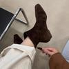 Flats Ankle Boots Suede Warm Women Shoes Winter Brand Square Toe Casual Chelsea Trend Low Heels Snow Boots Mujer Zapatos