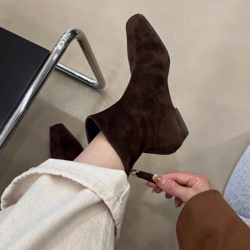 Flats Ankle Boots Suede Warm Women Shoes Winter Brand Square Toe Casual Chelsea Trend Low Heels Snow Boots Mujer Zapatos