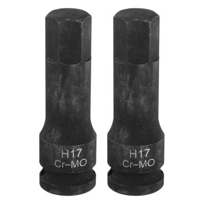 Uxcell H17 Hex Impact Bit Drive Hex Long Screwdriver Socket Adapter for Electric Ratchet Wrenches 2-Piece (17mm) Socket, 1/2" Socket, CR-MO Steel,
