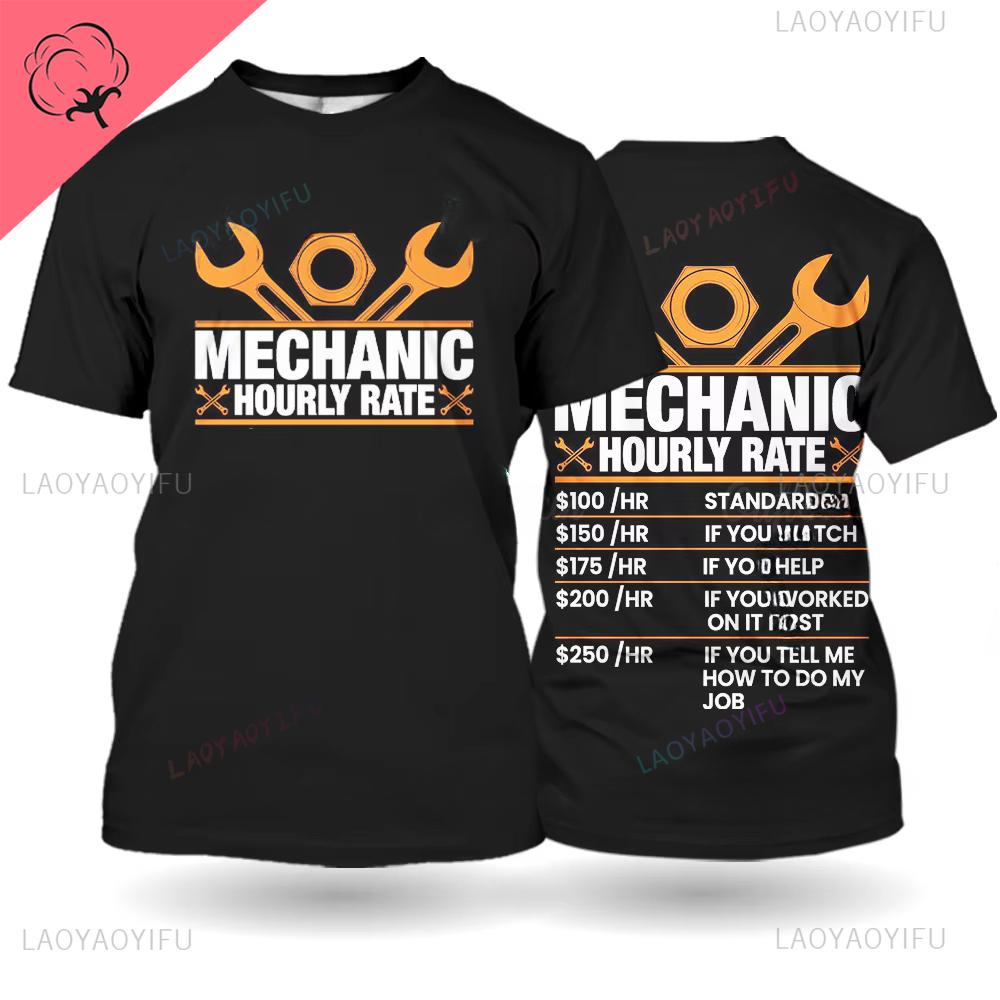 Mechanical Repairman Printed Mens Tshirt with Mechanical Component Pattern Casual Harajuku Round Neck Mens Streetwear Clothes