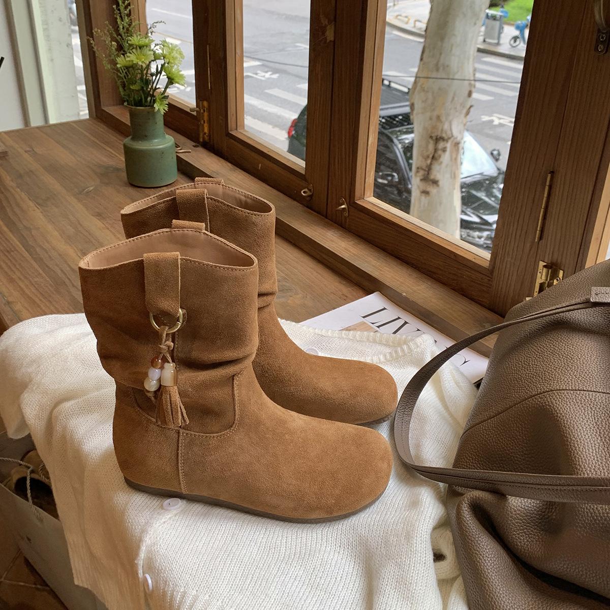 

Виноградная мать те же ретро бахрома бисер плоская подошва набранные маленькие короткие ботинки деликатный круглый носок универсальные внутренняя высота увеличивающая ботинки Мартин 40 коричневый