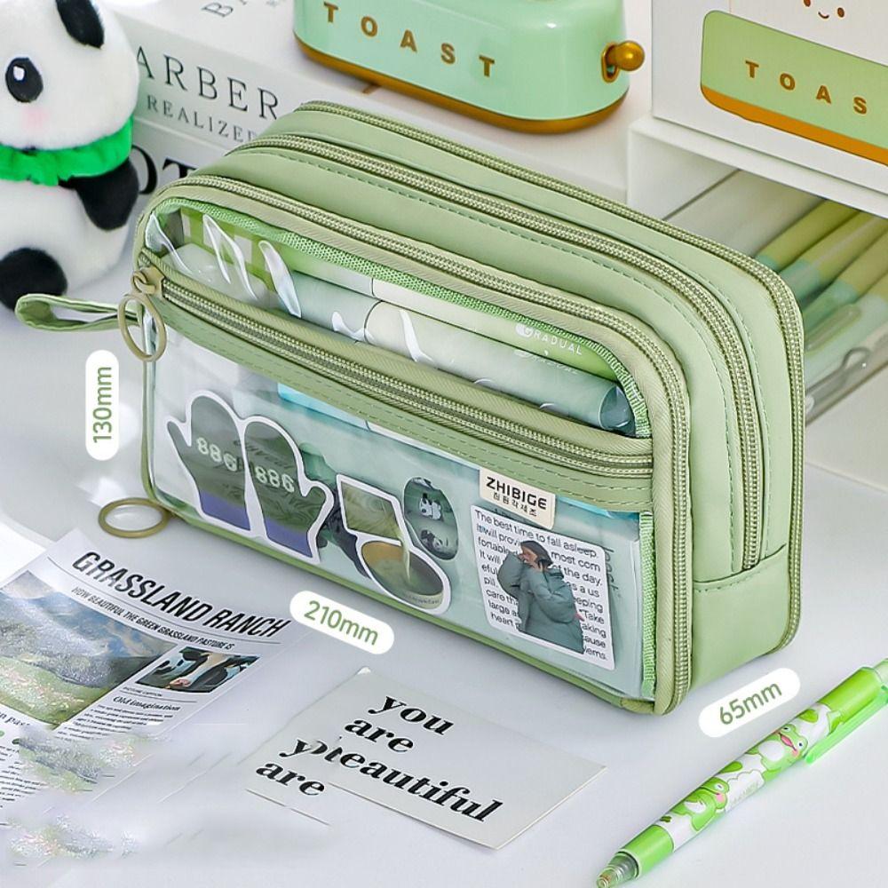 

Прозрачный пенал, мультяшный пенал, новый пенал, офис зелёный