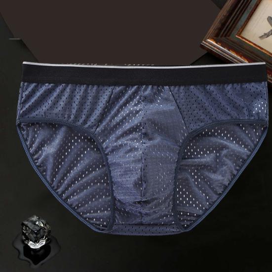 Men Panties Breathable Mesh Elastic Mid Waist Color Block No Trace Inside Wearing Large Size Ice Silk Sexy Male Underwear Briefs for Daily Life