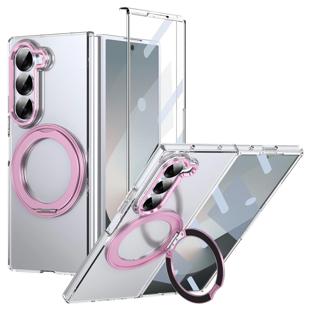 For Samsung Galaxy Z Fold6 5G Case Magnetic Kickstand Clear PC Phone Cover with HD Screen Film