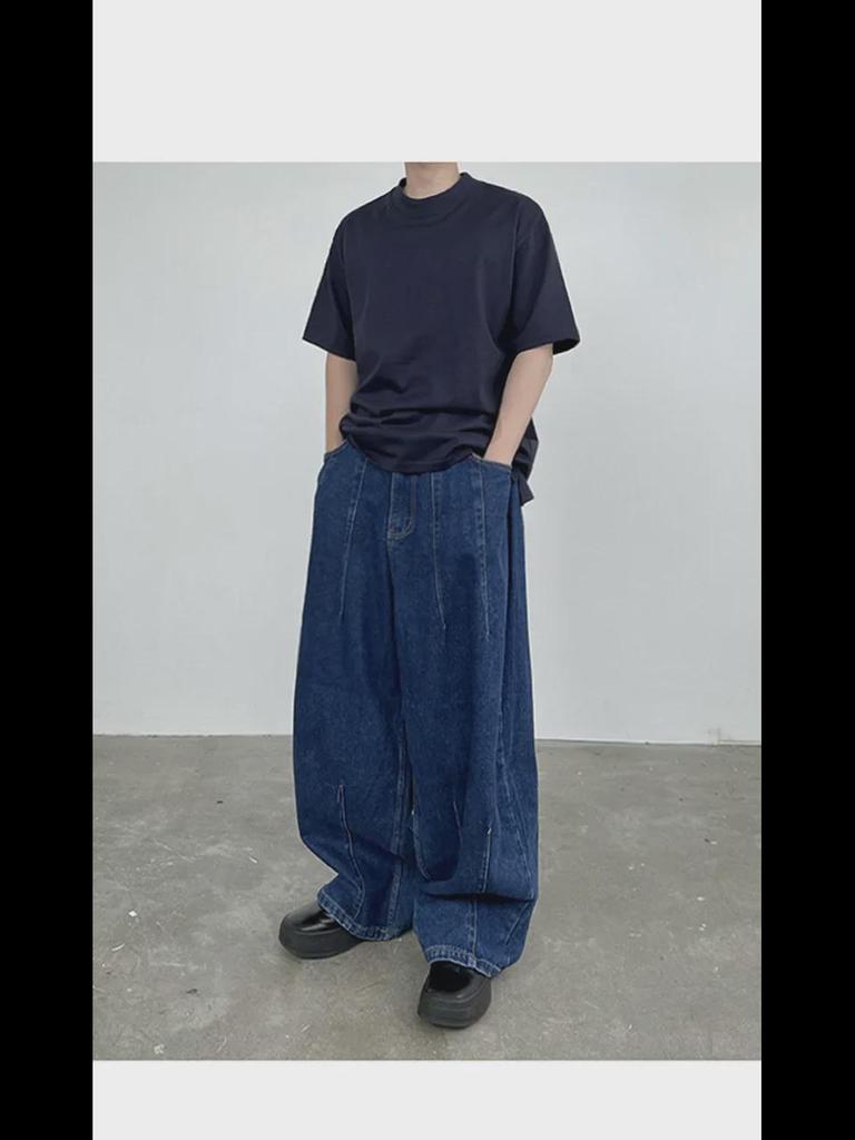 BJ Men's Retro Washed Wide-Leg Jeans: Spring/Summer Loose-Fit Korean Style Casual Pants