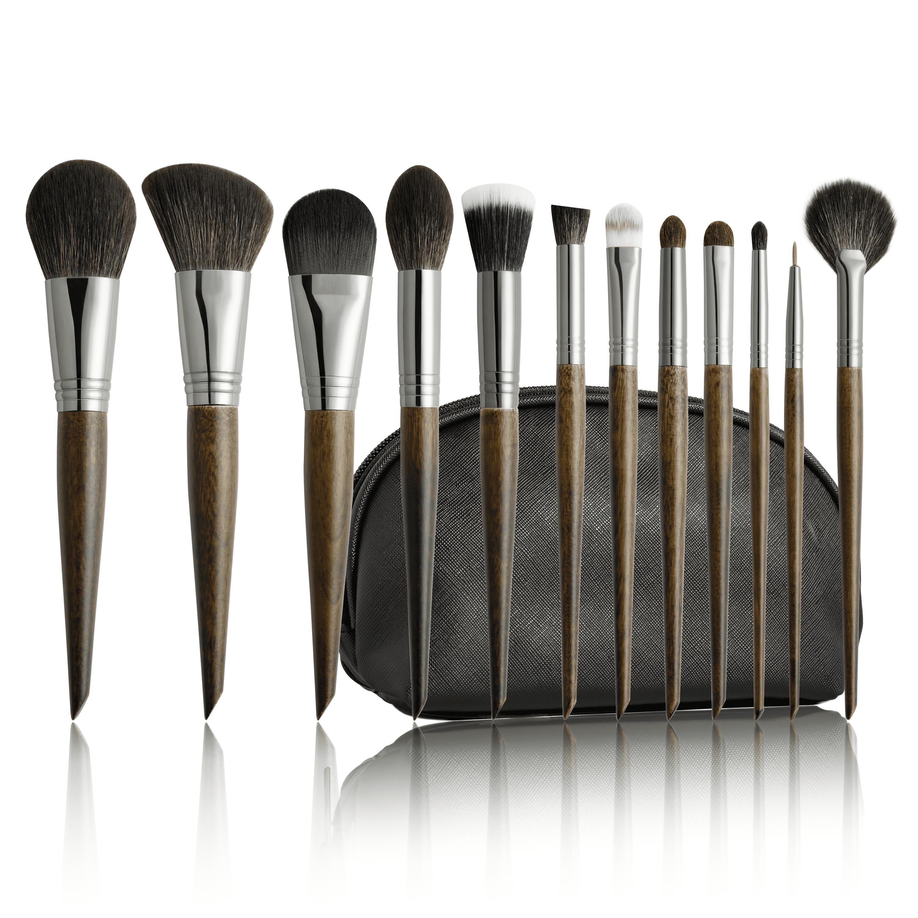 12-Piece Face Travel Makeup Brush Set Custom Logo Natural Goat Pony Hair Wood Handle Flat Concealer Brushes Portable regular size