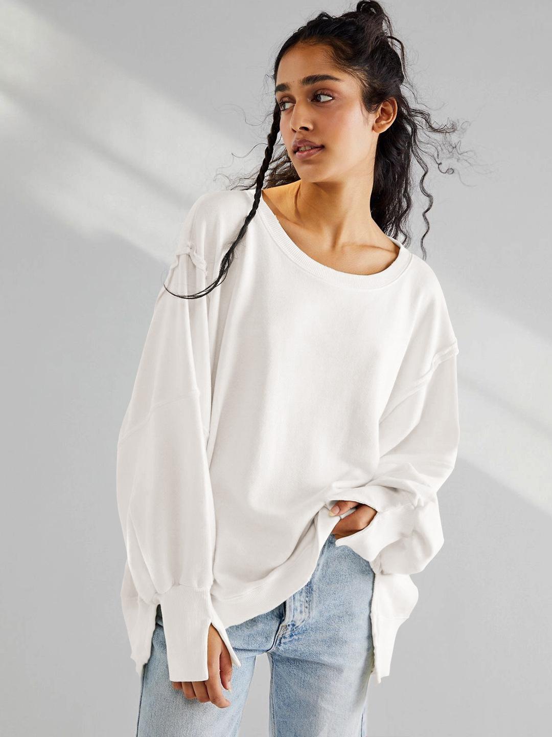 Women s Oversized Split Side Hoodie Casual Loose Fit Pullover Streetwear S 2528₽