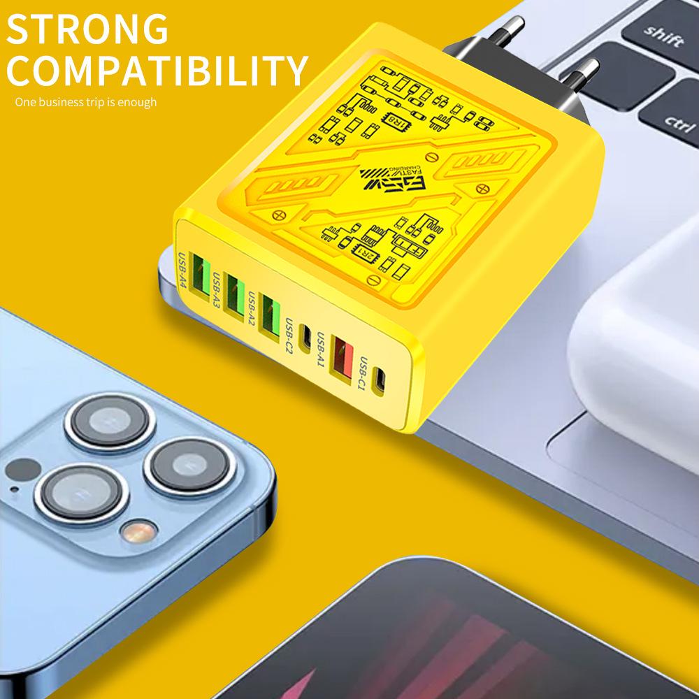 Chargeur de téléphone multiport: 2 ports USB Type-C PD + 4 ports USB, Chargeur de voyage 3,1 A