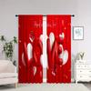 Set Of 2 Romantic Love Curtains Rose Red Heart Floral Hd Digital Print Semi Transparent Living Room Bedroom Curtain Polyester Machine Washable Ideal