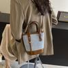 Popular contrasting color bucket bag women's new small bag fashionable portable shoulder bag textured messenger bag