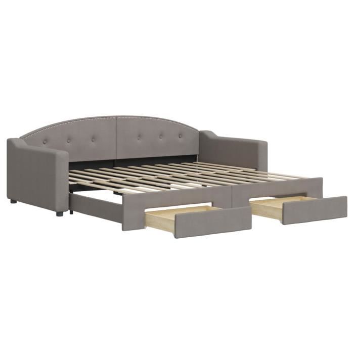 VidaXL Lit de jour avec gigogne et tiroirs taupe 90x200 cm tissu 3197569
