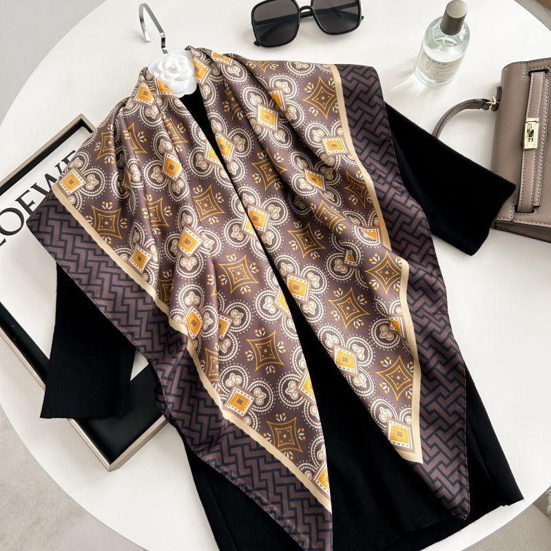 Letra Estampada Seda Imitada de Alta Qualidade Lenço de Seda Twill Decorativo Feminino