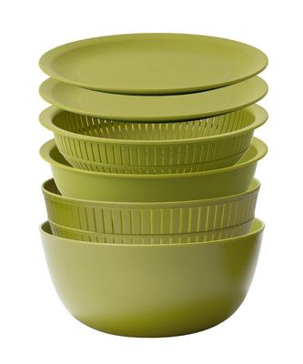 (like-it)Colander Bowl,Microwave Safe,Colander & Bowl,Can Also Be Used for Rice scrubbing,Colander and Bowl,Green,6-piece setDrainer,Heat-resistant