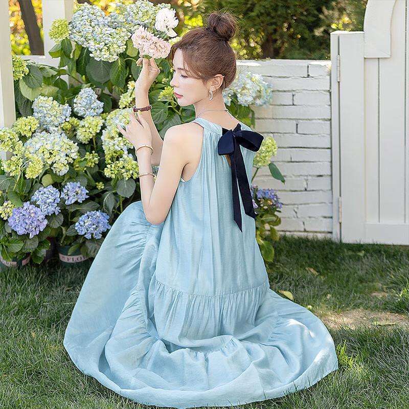 Sibaisha 2025 Summer Loose Tie-Neck Sleeveless Midi Dress