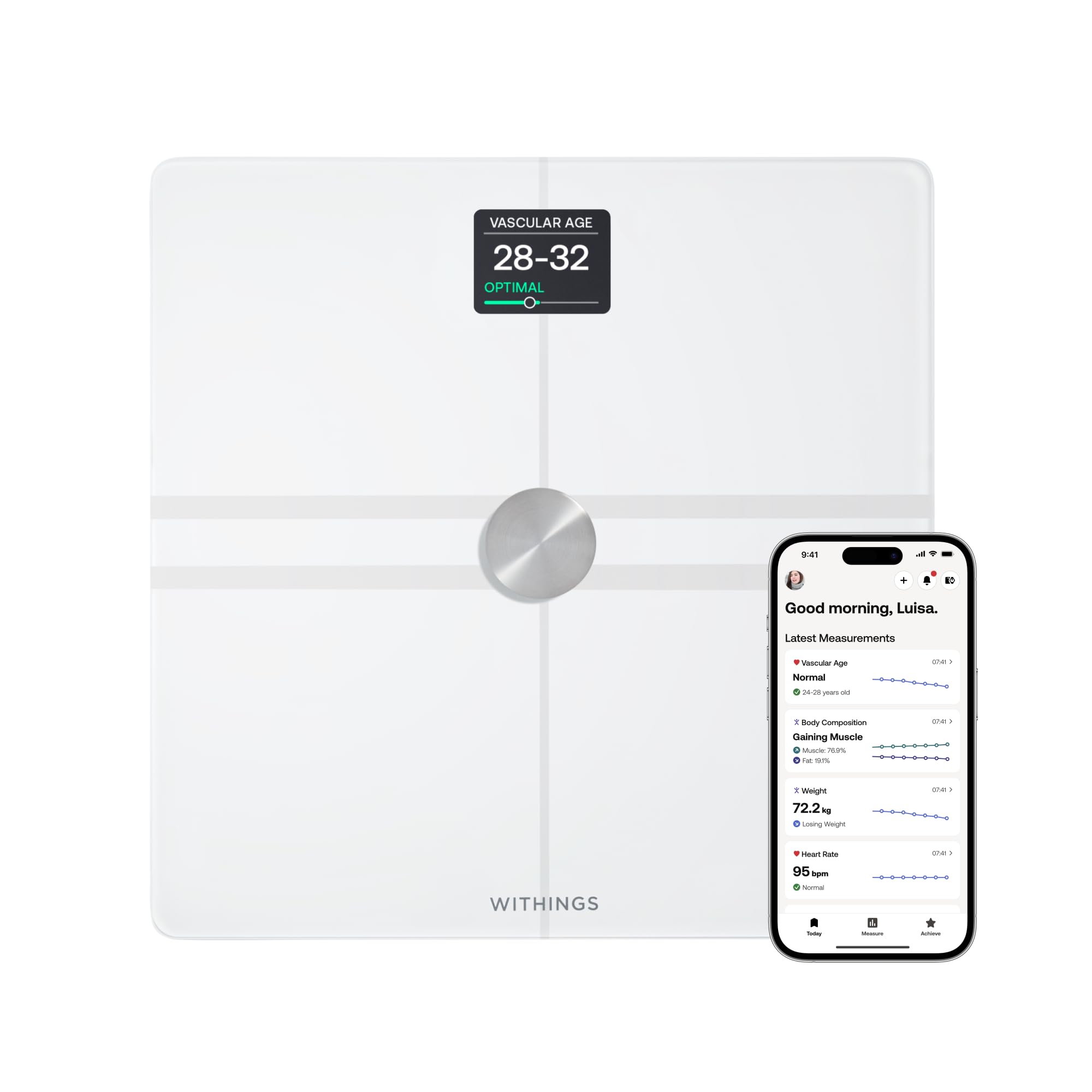 

Withings Body Comp Smart Ваги народжені у Франції Білий сумісний кольоровий дисплей Японський дистриб’ютор Wi-Fi/Bluetooth [Авторизований продукт] білий