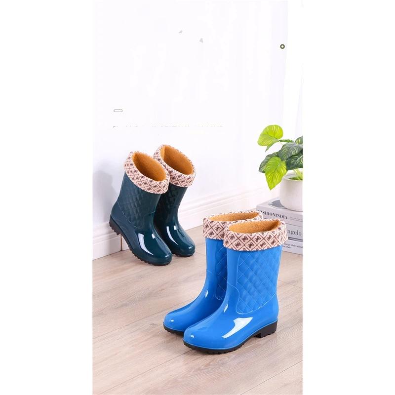 Codzienne kalosze do połowy łydki z podszewką z polaru, antypoślizgowe, wodoodporne