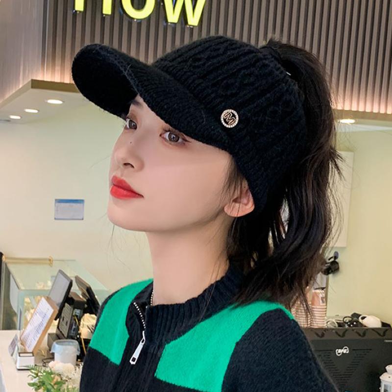 Autumn And Winter Hollow Top Hat All-Match Knitted Wool Hat Plus Velvet Thick Warm Ear Protection Hat For Women