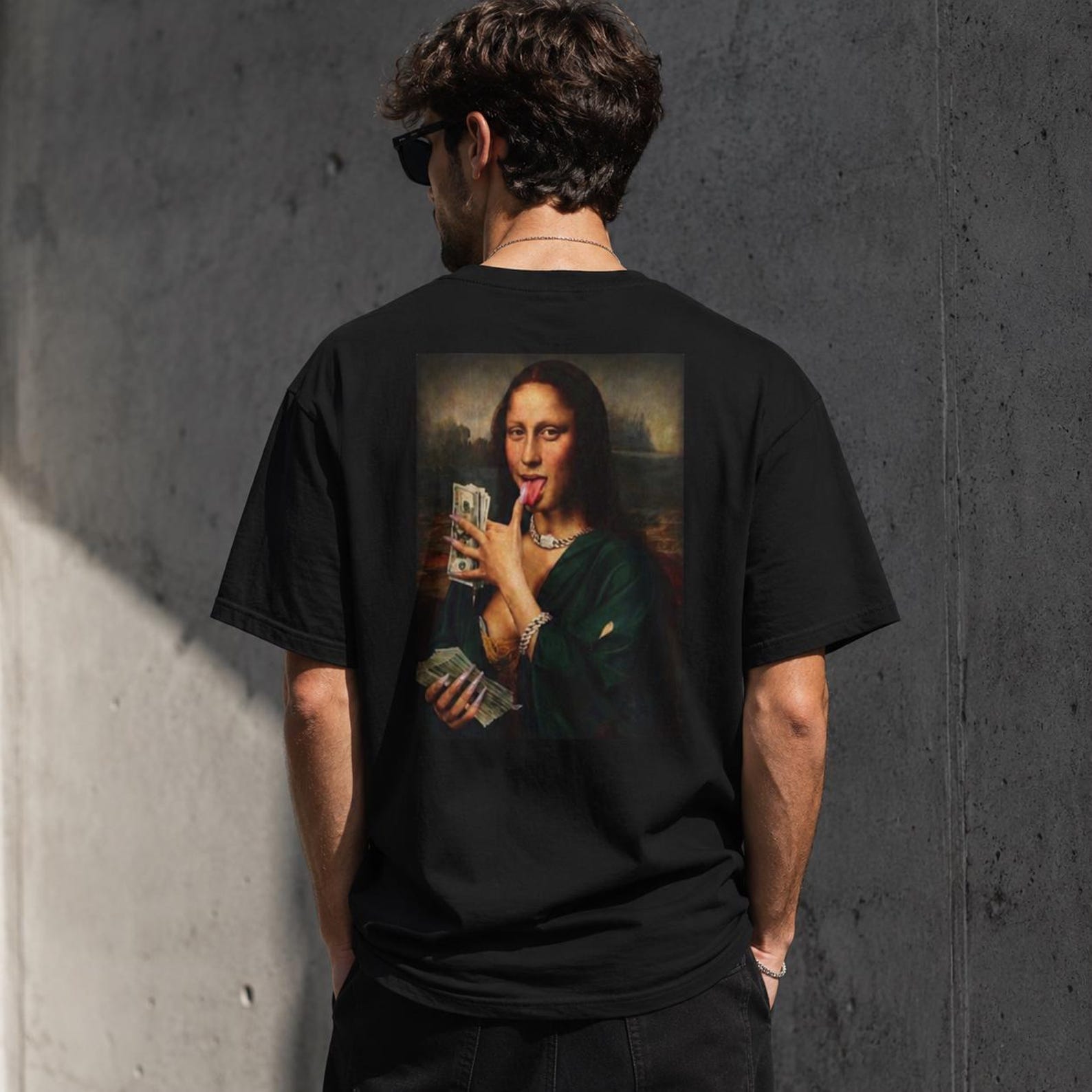Mona Lisa Playing Cards T-shirt | Renaissance Portrait with Tongue Out M