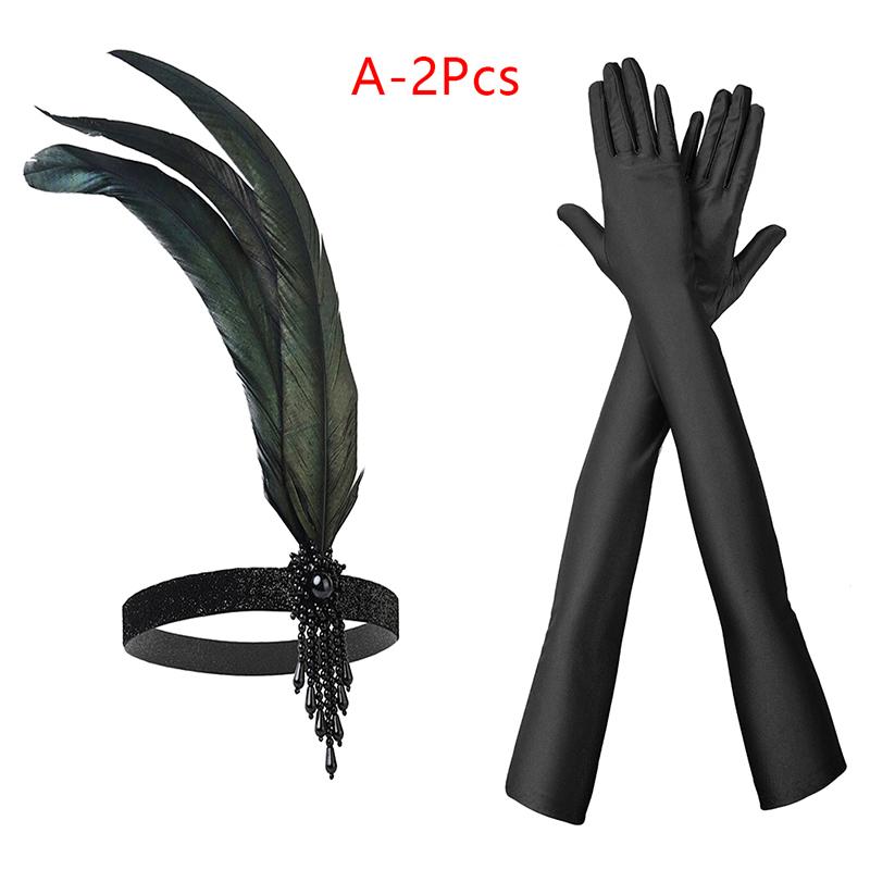 1 Set Costum Cosplay Flapper anii 1920 Bandă de Pene Colier de Perle Mănuși Lungi Accesorii Mascaradă Gatsby