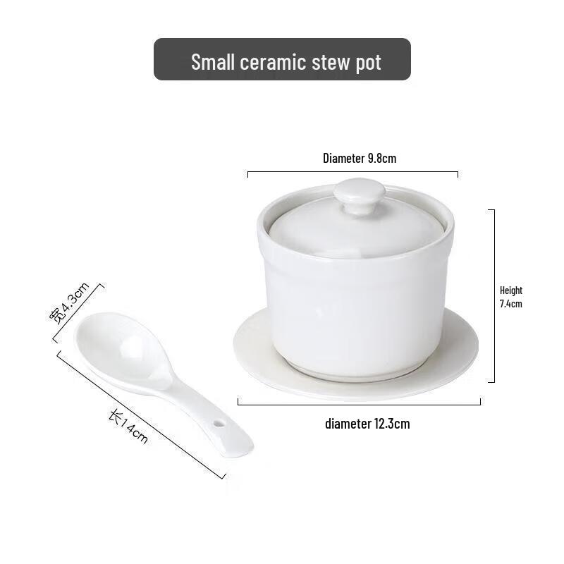Pure White Ceramic Double Boiler Stew Pots with Lids