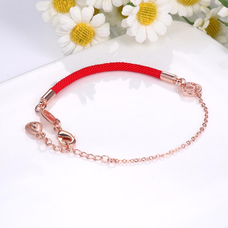 2026 Factory New Fashion Stylish Multi-Functional Braided Red String Wealth Rose Gold Lucky Unisex 24K Gold Plated Gift Bracelet