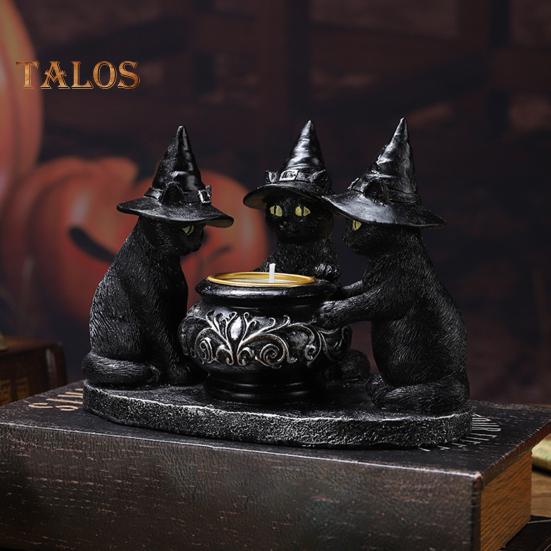 Black Cat Candle Holder Resin Halloween Cats with Witch Hats Candle Holder Vintage Candle Holder Tabletop Decoration Gift for Cat Lovers