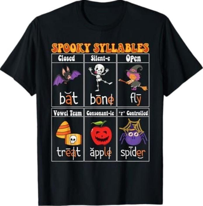Spooky Syllables Teacher Funny Halloween Educational T-Shirt S разноцветный