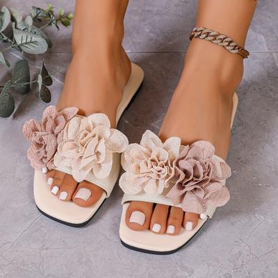 Naiste kingad 2025 suvi avatud varbaga naiste sussid mood lillega kleidisussid naiste ruudukontsaga kingad naisele