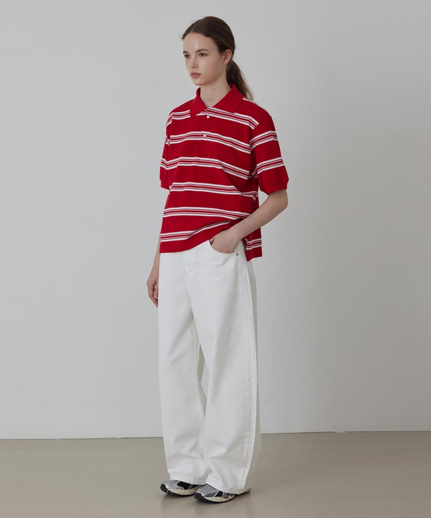 Kwinseulaebis Stripe Collar Half Sleeve Pk T-Shirt_Red_2Colors