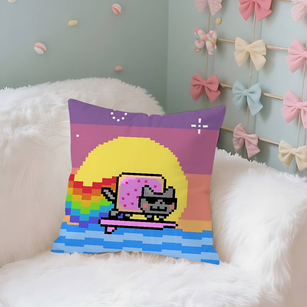 Cute NNyan Cats ART Maker Case Plush Fabric Soft Pillowcase Double Sided Print Cushion Cover Household Gifts