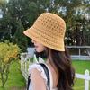 Hat Women'S Knitted Basin Hat Summer Sunscreen Visor Hat Hollowed Out And Breathable, Split Fork Bucket Hat Fashionable And Small Face