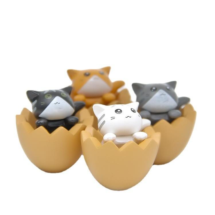 Egg Shell Chis Sweet Home Cat Figurine Pvc Miniature Decorative Desk Ornament For Gift And Collection