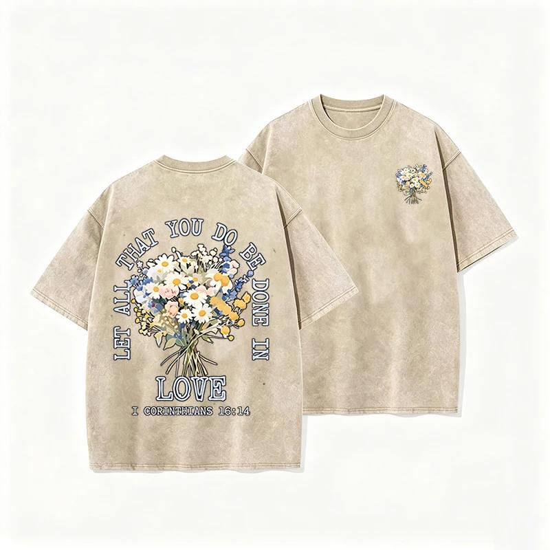 

Vintage Black Love Quote Floral T Shirt Corinthians Front Back Print Tee S