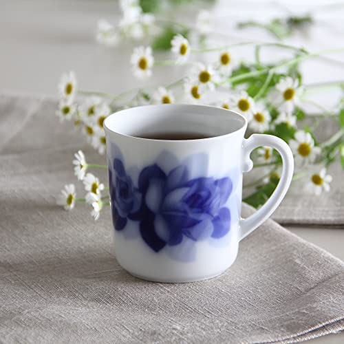 Okura Art Pottery Blue Rose Janet Mug, 310cc, Coffee/Tea Capacity, Microwave and Dishwasher Safe, Made in Japan, 126C/8110
