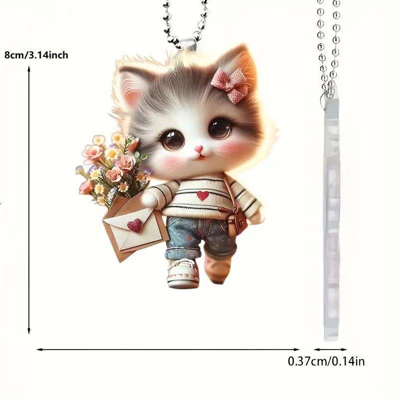 Charmantes flaches 2D-Ornament aus Acryl in Form einer Gitarre und einer Katze im Autospiegel – Dekoration für Zuhause und das Fahrzeug, Anhänger für die Schultasche