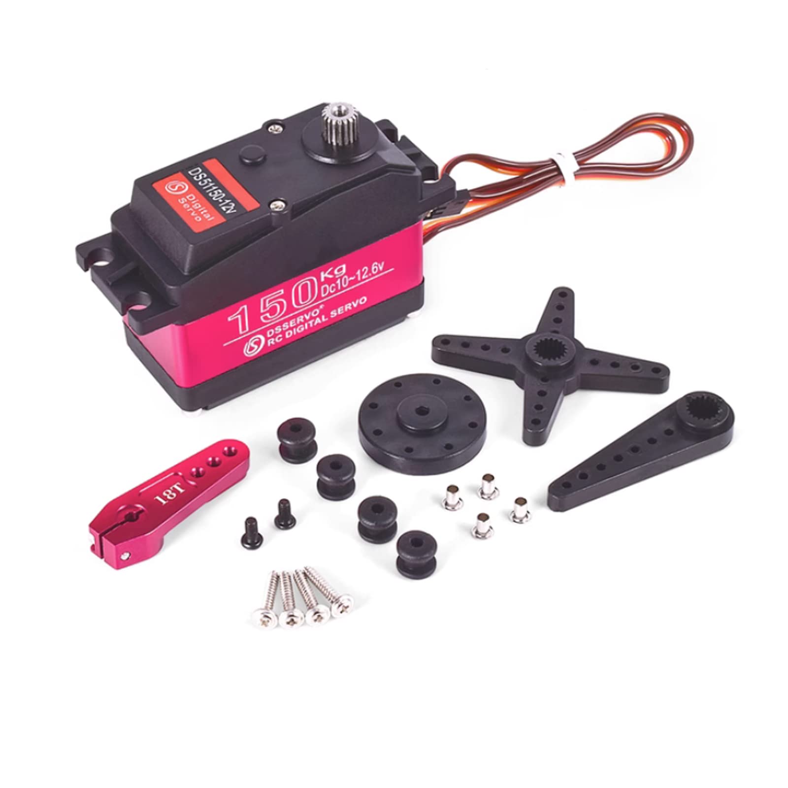 

Rcmall DSServo DS51150 150KG Digital Servo, 12V, Metal Gear, IP67 Rated, with 18T Arm for 1/5 Scale Baja RC Cars & Heavy-Duty Robots (180 Degrees)