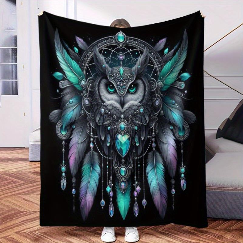 

Graceful owl pattern Flannel printed blanket suitable for all seasons suitable for living room office sofa and travel 75x100cm (30x40inch)