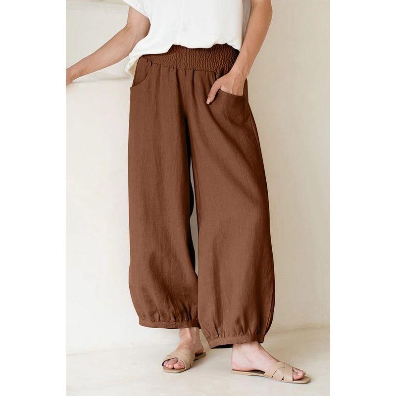 

Solid Color Elastic Waisted Loose Pants Pure Color Elastic Waist Loose Pants Female Dark brown L