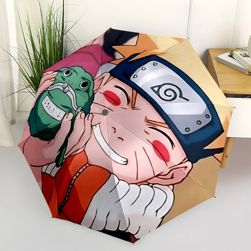 1pc Naruto Automatic Umbrella - 8-Rib Portable Folding Black Iron Frame for Outdoor, Beach, Travel 0905179