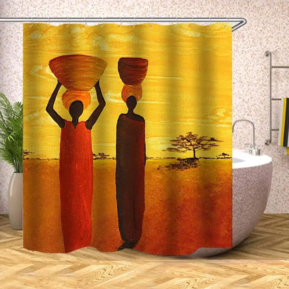 African Egyptian Women Shower Curtain with 12 Hooks African Girl Shower Curtain Waterproof Durable Afro Lady Shower Curtains Set