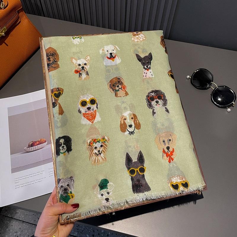 

Dog Print 88*180cm Luxury Ladies Women Viscose Scarf Ventilate Female Cotton Linen Feeling Shawl Tassel Pashmina Muslim Hijab 88x180cm