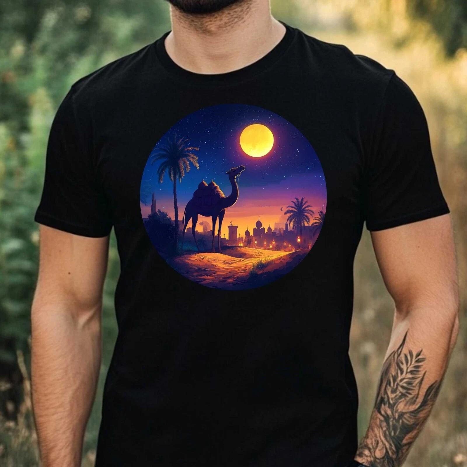 T-Shirt Herren Kamel im Mondlicht Motiv Baumwolle Größe XS bis 5XL XXXL