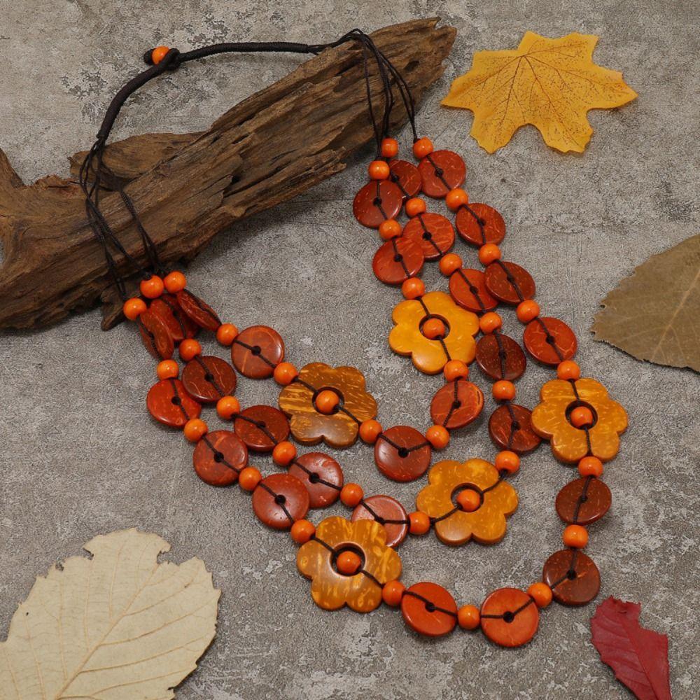 Collana Multistrato con Perline a Petalo Colorate Choker con Nappa in Legno Collana Floreale Stile Street