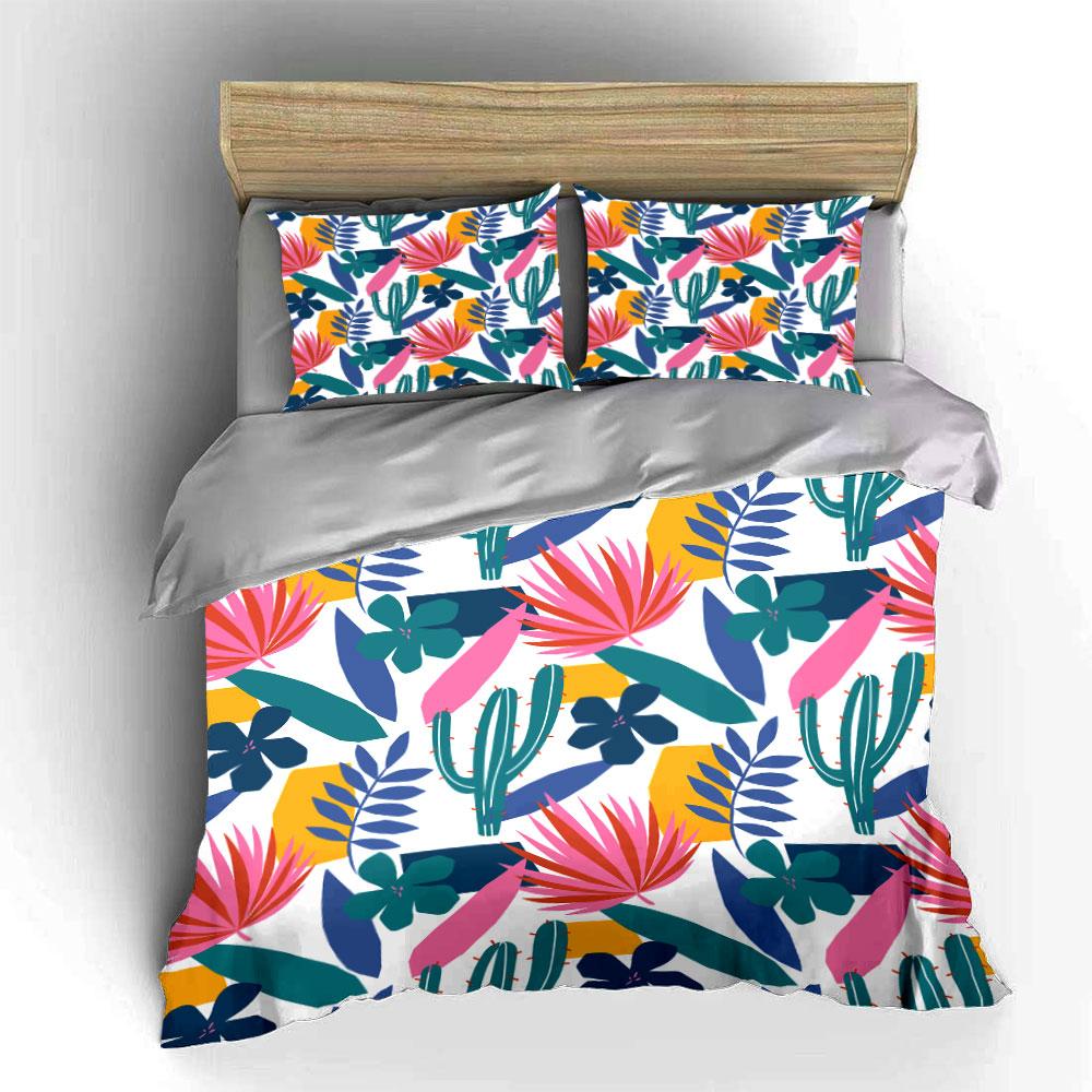 Tropical Floral and Cactus Print Bedding Duvet Cover Set Duvet Cover Pillowcases (1 * Duvet Cover 2 * Pillowcases, Without Duvet Insert)
