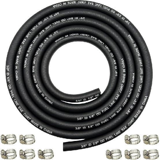 1/4" ID Fuel Hose Line Braided NBR Rubber Tubing 8 Feet For Automotives Generator Lawn Mower With 10 Clamps (6.4Mm ID)