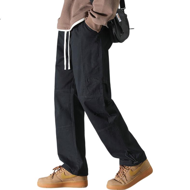 Dingfengbaoluo Vintage Cargo Pants for Men, Summer Straight-Leg Loose-Fit Multi-Pocket Versatile Outdoor Trousers DFK78 Black 3XL