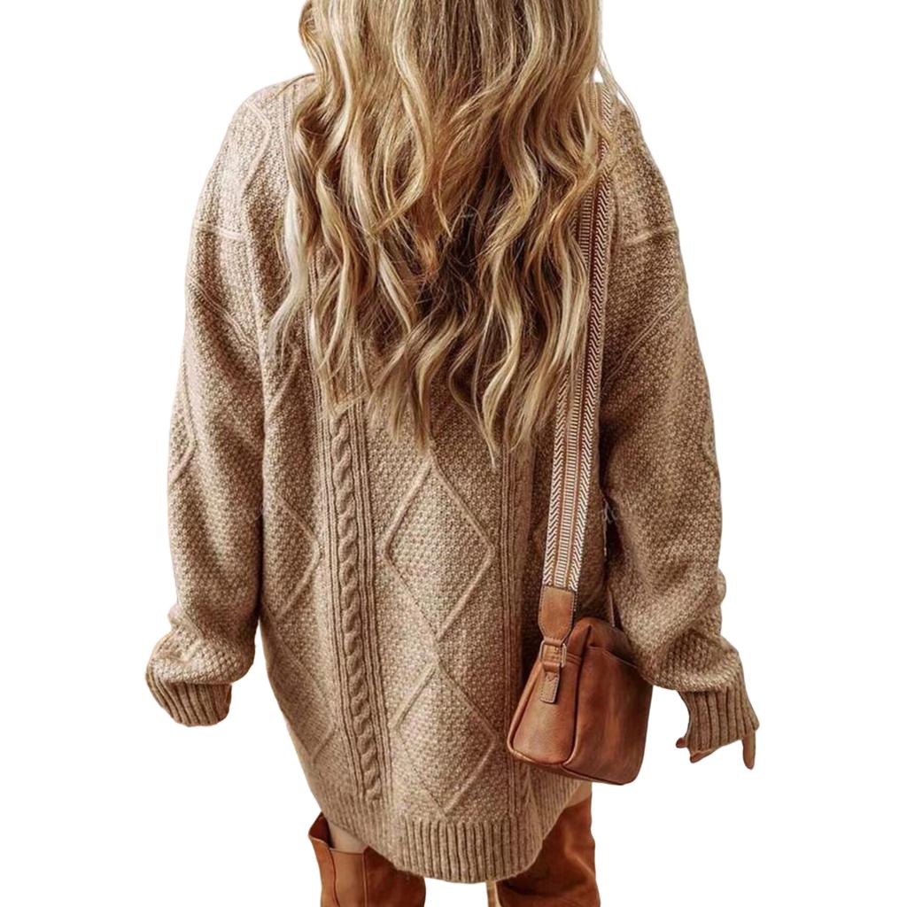 Women's Fashion Loose Cable Knit Long Sleeve Pullover Sweater Dress